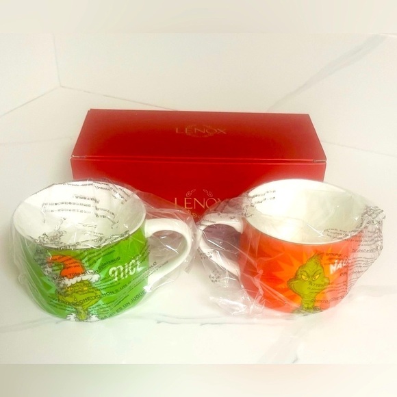 LENOX Merry Grinchmas Dr. Seuss GRINCH Mugs Set of 2~Naughty & Nice 14 oz NEW - Picture 5 of 9